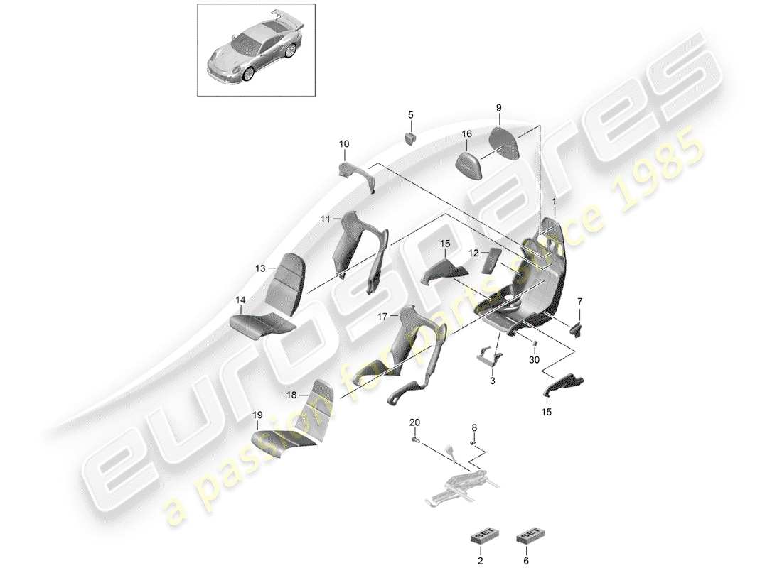 porsche 991 turbo (2016) seat part diagram