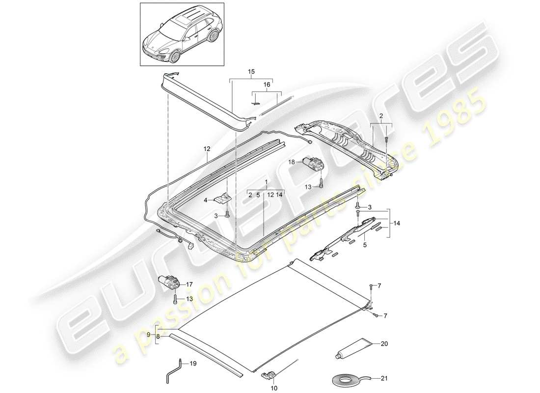 porsche cayenne e2 (2017) glass roof part diagram