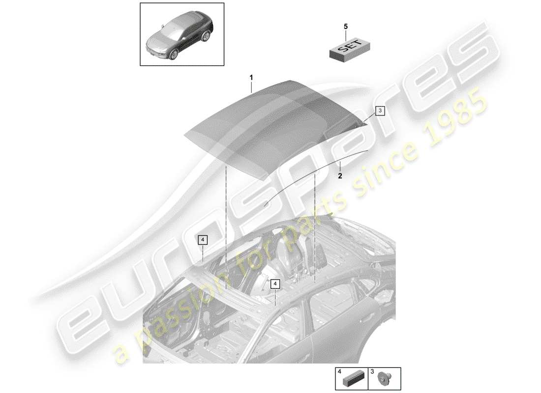 porsche cayenne e3 (2018) glass roof part diagram