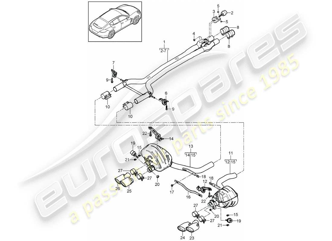 porsche panamera 970 (2010) exhaust system part diagram