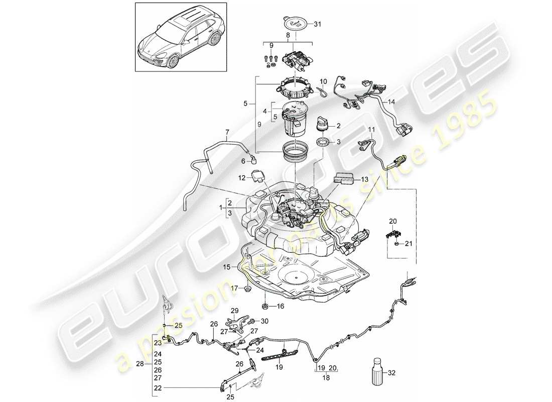 porsche cayenne e2 (2017) ex. emission control system part diagram