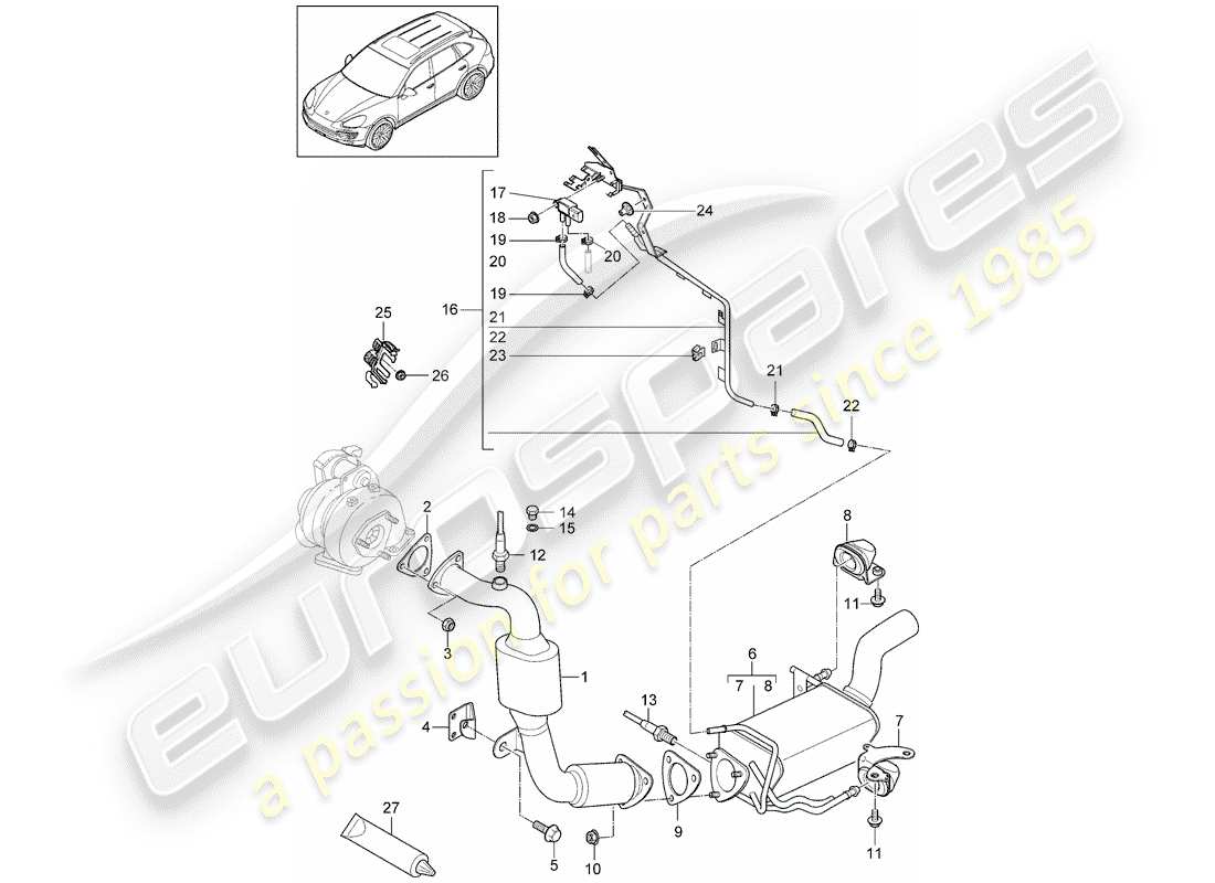 porsche cayenne e2 (2017) exhaust system part diagram