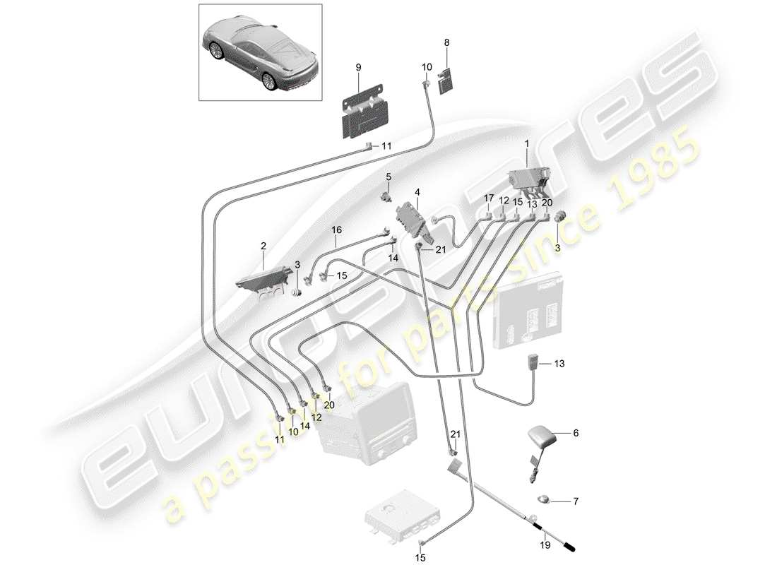 porsche cayman gt4 (2016) antenna booster part diagram