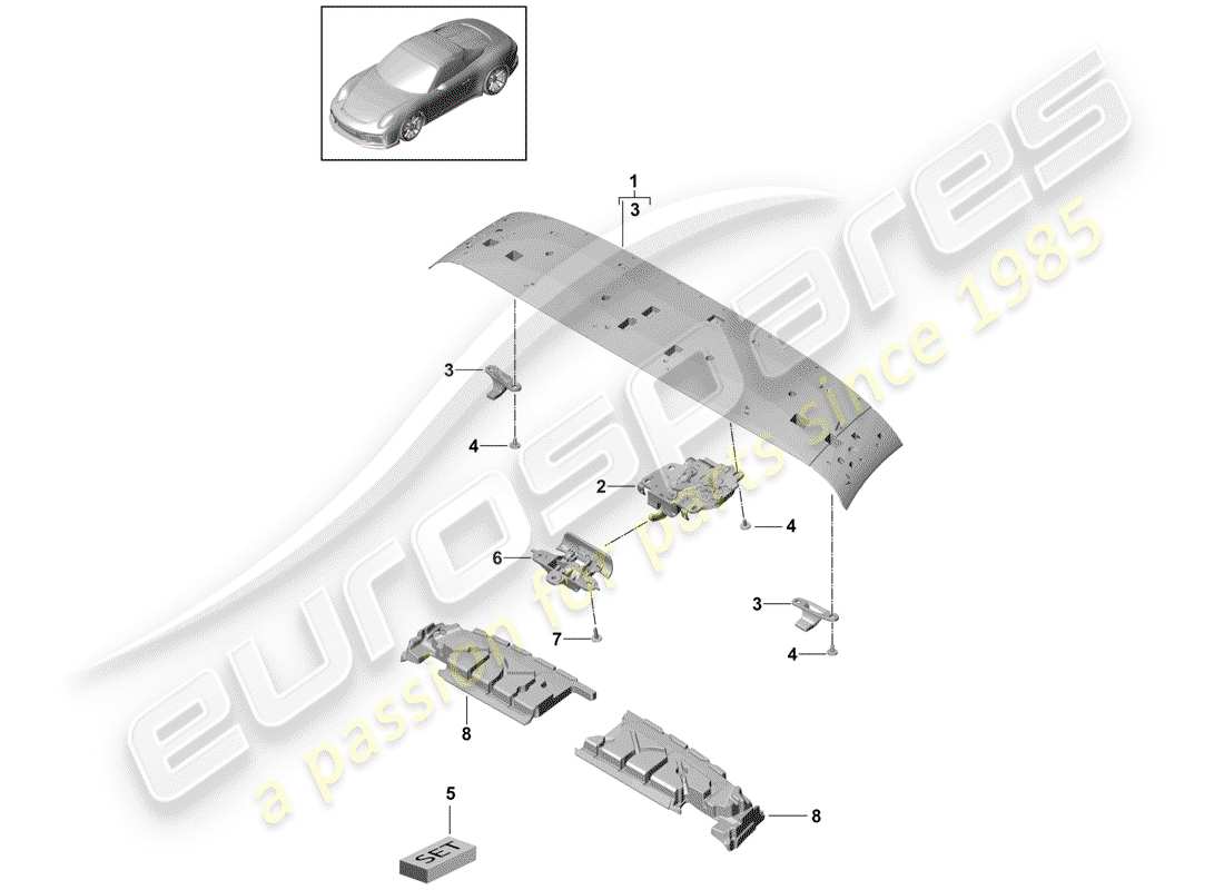 porsche 991r/gt3/rs (2019) top frame part diagram