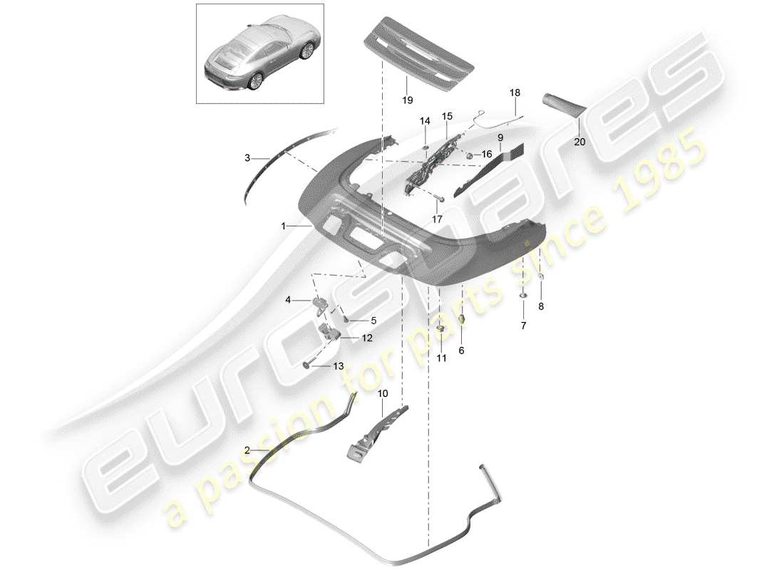 porsche 991 gen. 2 (2017) top stowage box part diagram