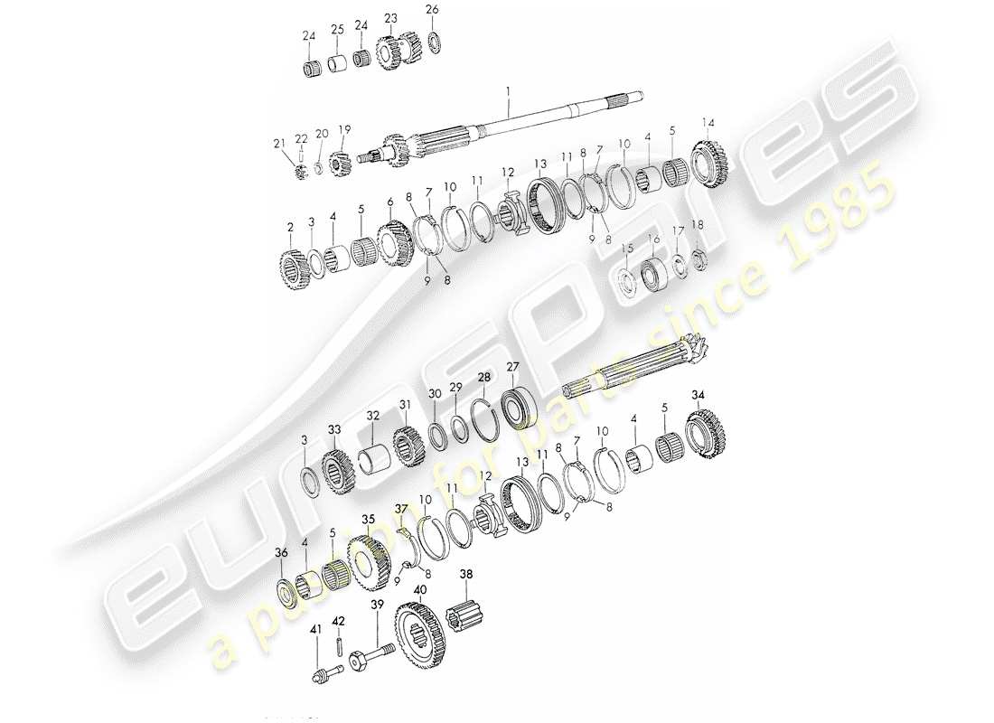 porsche 911 (1973) gears and shafts - 4-speed - transmission part diagram