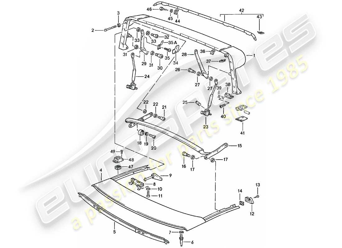 porsche 911 (1980) main bow - roof frame - single parts part diagram