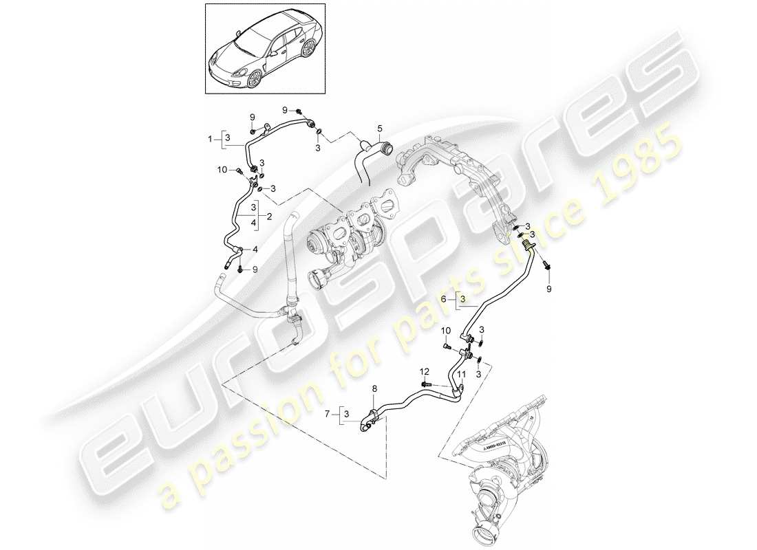 porsche panamera 970 (2010) water tube part diagram