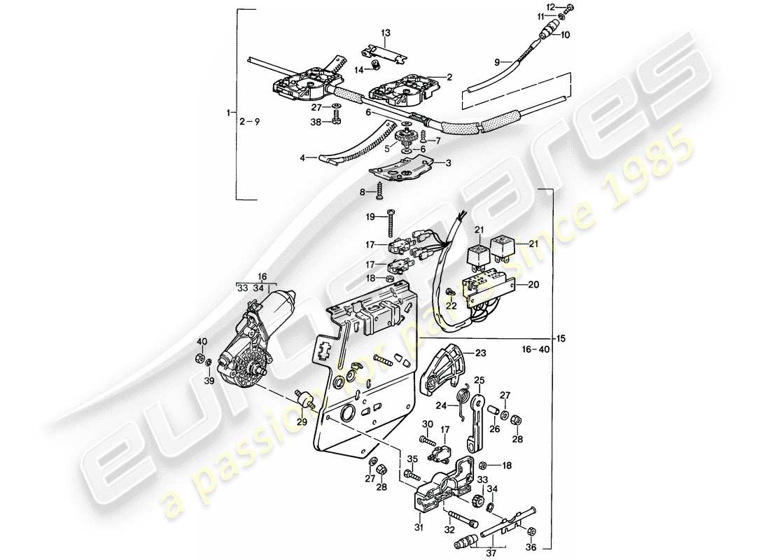 porsche 924s (1987) lifting roof - driving mechanism - f 92-gn402 705>> part diagram