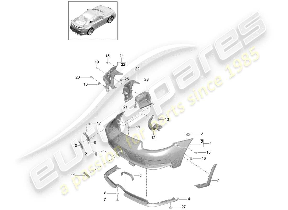 porsche 991r/gt3/rs (2014) bumper part diagram