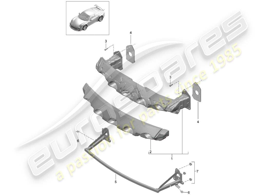 porsche 991r/gt3/rs (2014) bumper bracket part diagram