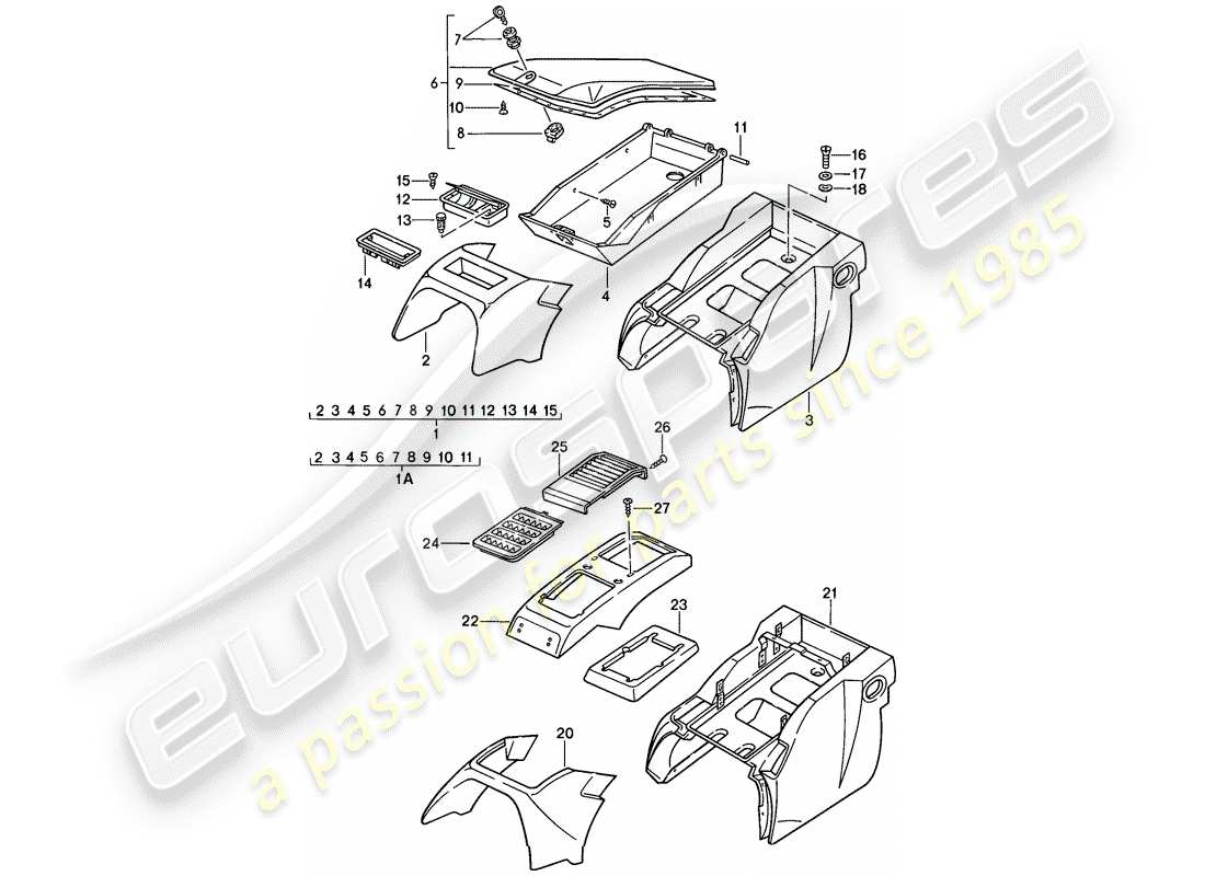 porsche 928 (1983) stowage box part diagram