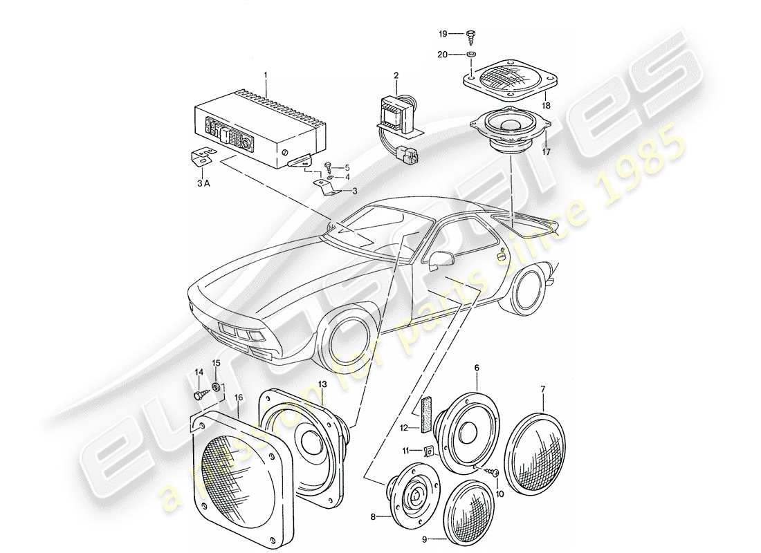 porsche 928 (1987) amplifier - loudspeaker - d >> - mj 1988 part diagram