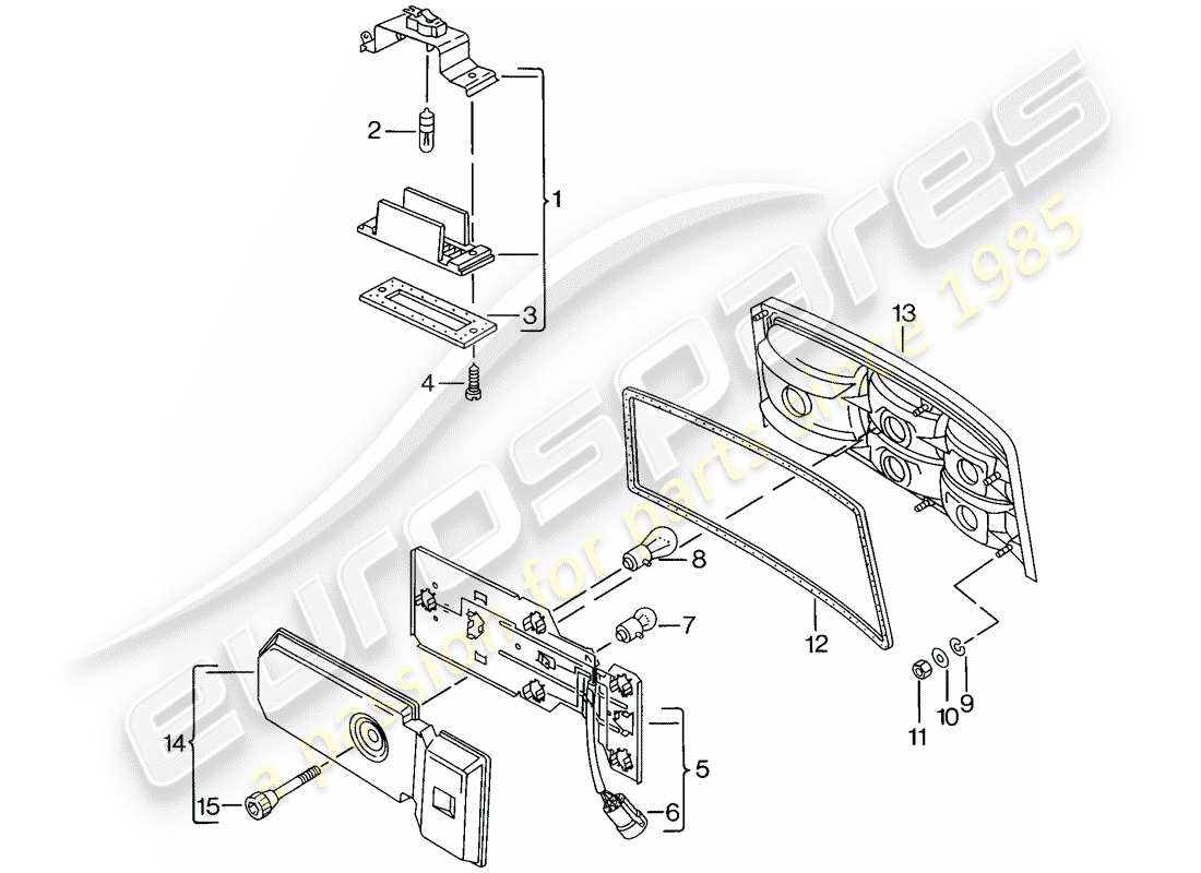 porsche 944 (1983) license plate light - rear light part diagram