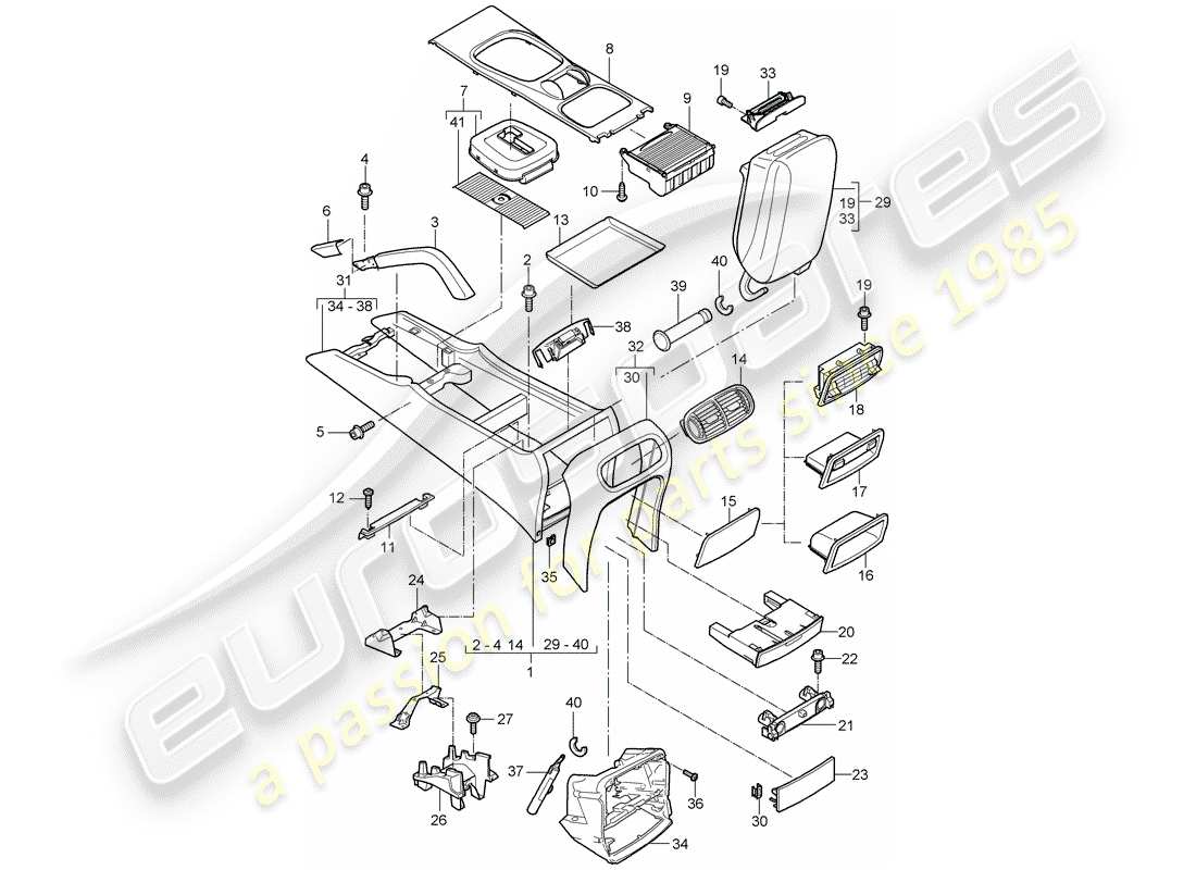 porsche cayenne (2010) center console part diagram