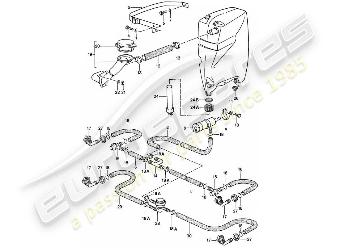 porsche 928 (1983) headlight washer system part diagram