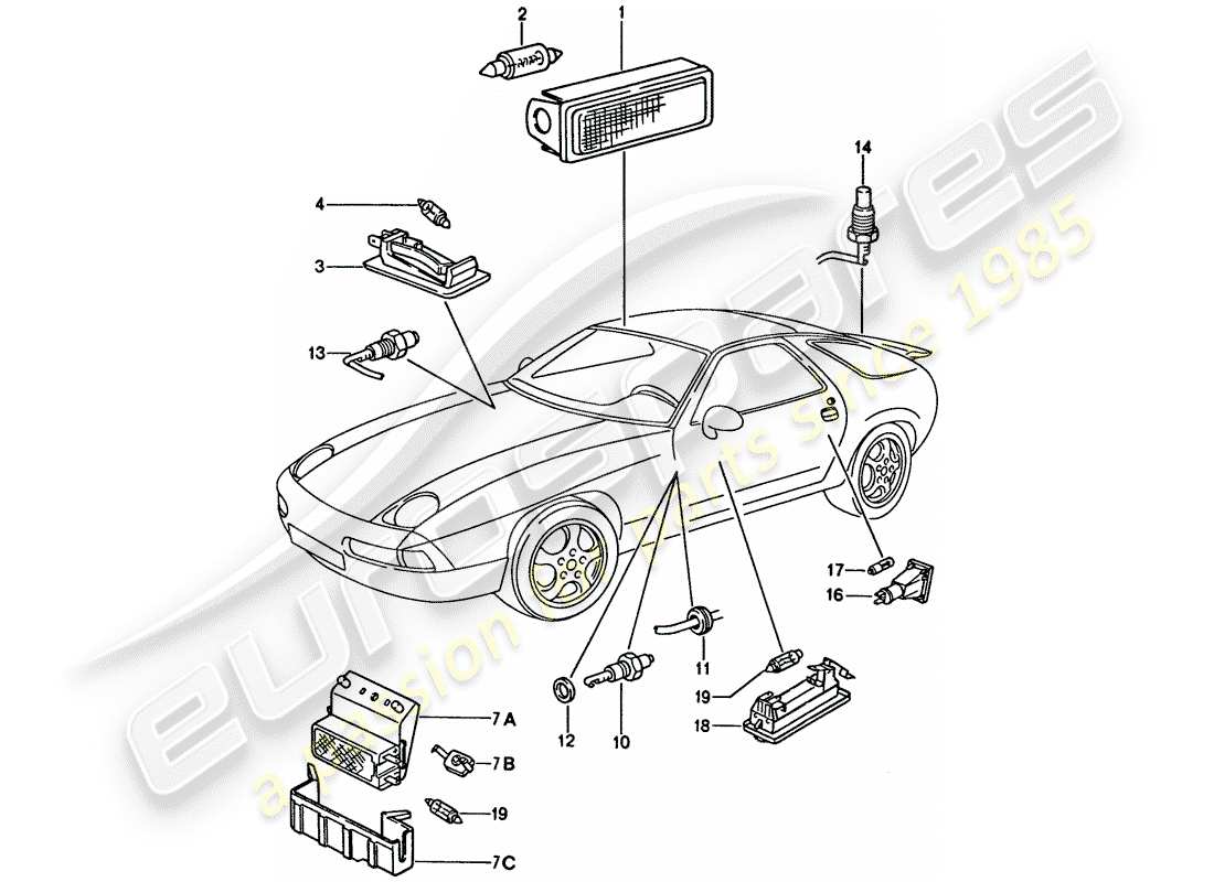 porsche 928 (1992) interior light part diagram