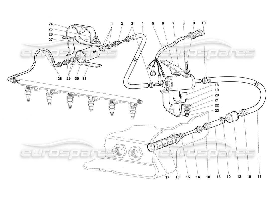 lamborghini diablo sv (1997) fuel system part diagram