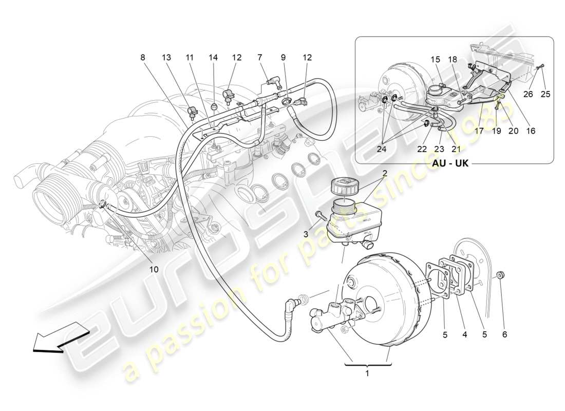 maserati granturismo s (2019) brake servo system part diagram