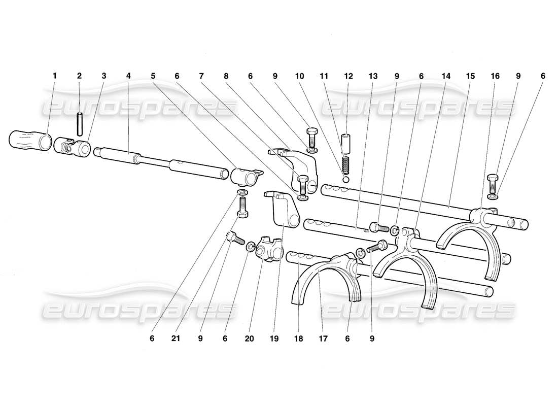 lamborghini diablo se30 (1995) gearbox shifting rods and forks part diagram