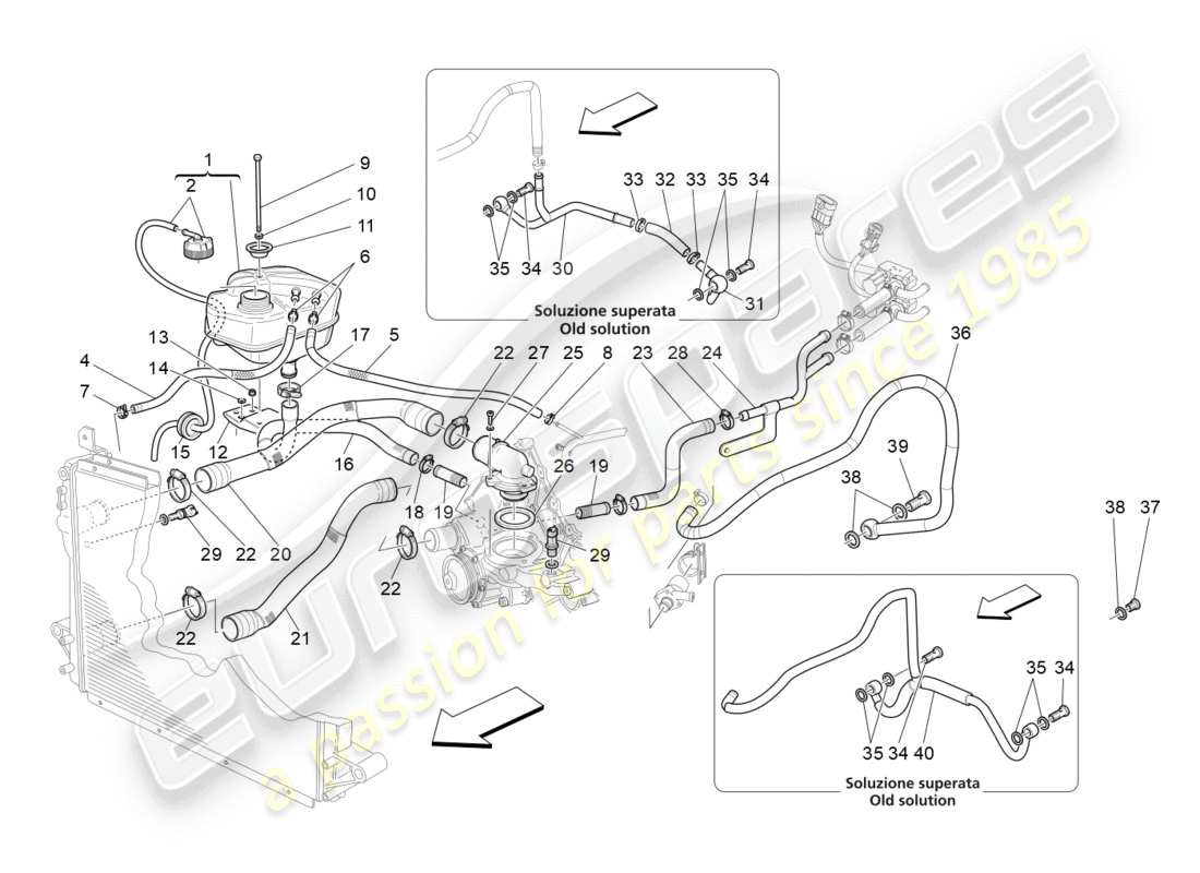 maserati granturismo s (2014) cooling system: nourice and lines part diagram