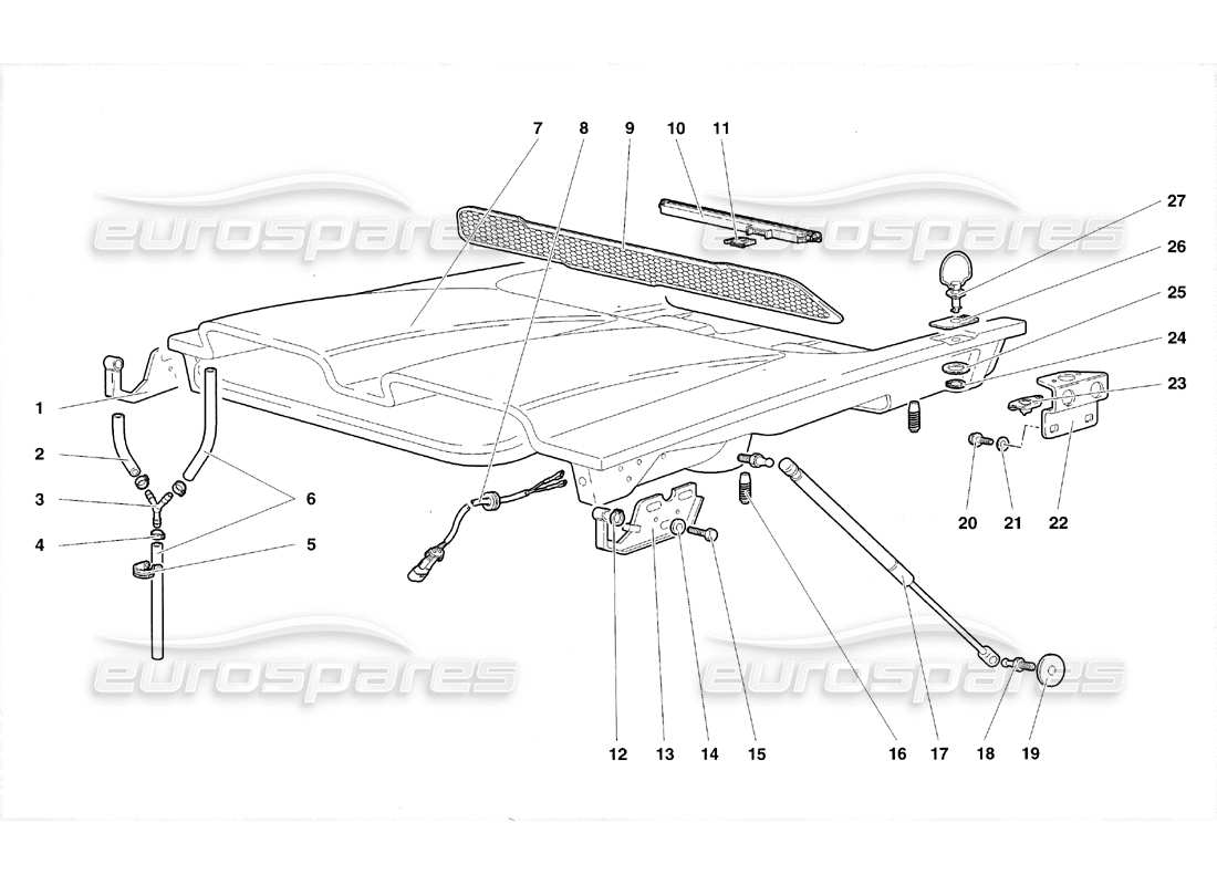 lamborghini diablo sv (1998) engine hood part diagram