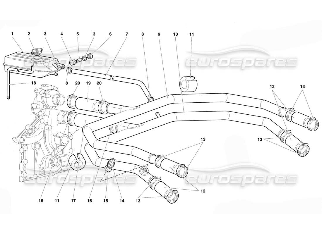 lamborghini diablo se30 (1995) water cooling system part diagram