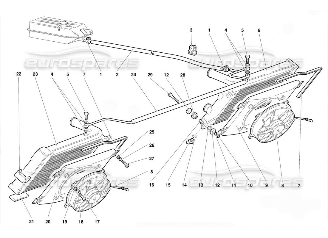 lamborghini diablo se30 (1995) radiators and electro-fans part diagram