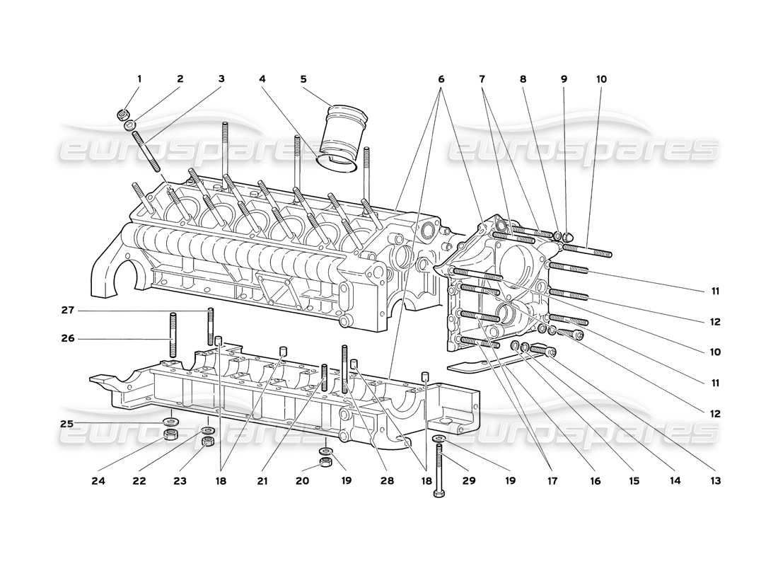 lamborghini diablo sv (1999) crankase and lower mounting part diagram