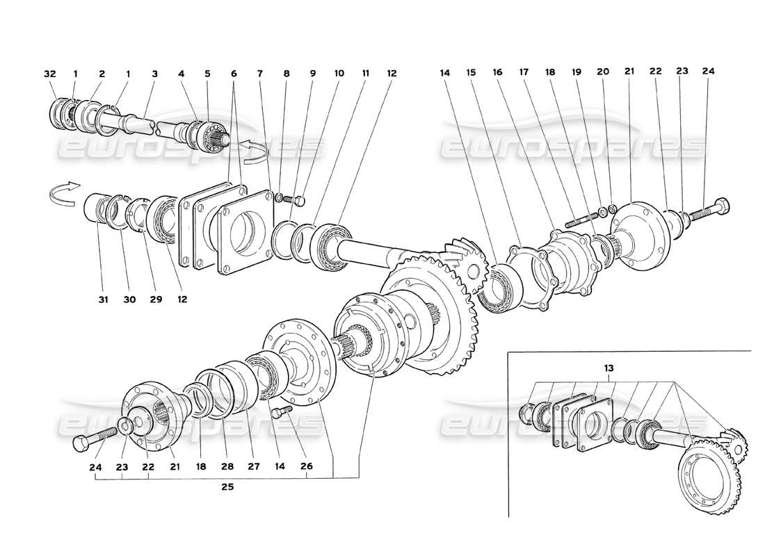 lamborghini diablo sv (1999) rear differential gearbox control tower part diagram