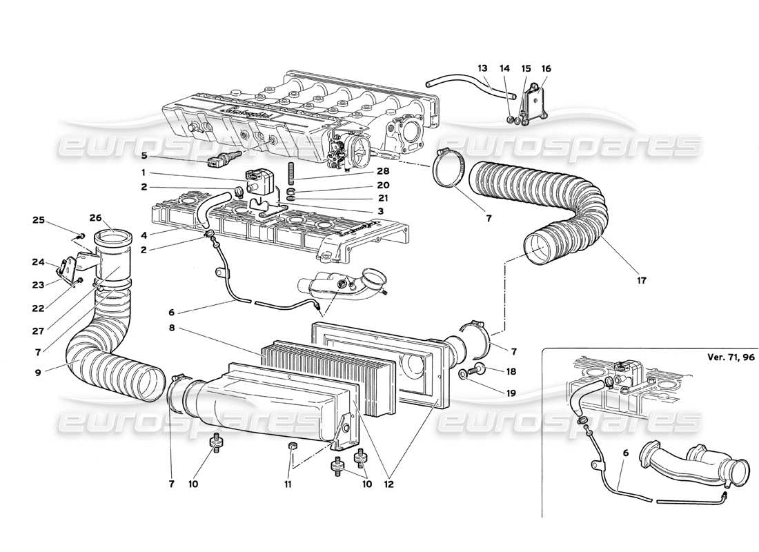 lamborghini diablo sv (1999) air filters part diagram