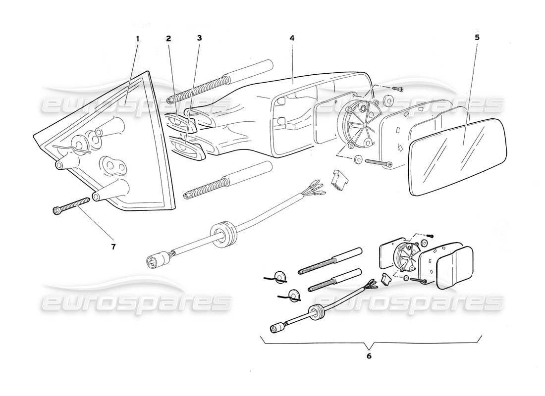 lamborghini diablo sv (1999) external rear view mirrors part diagram