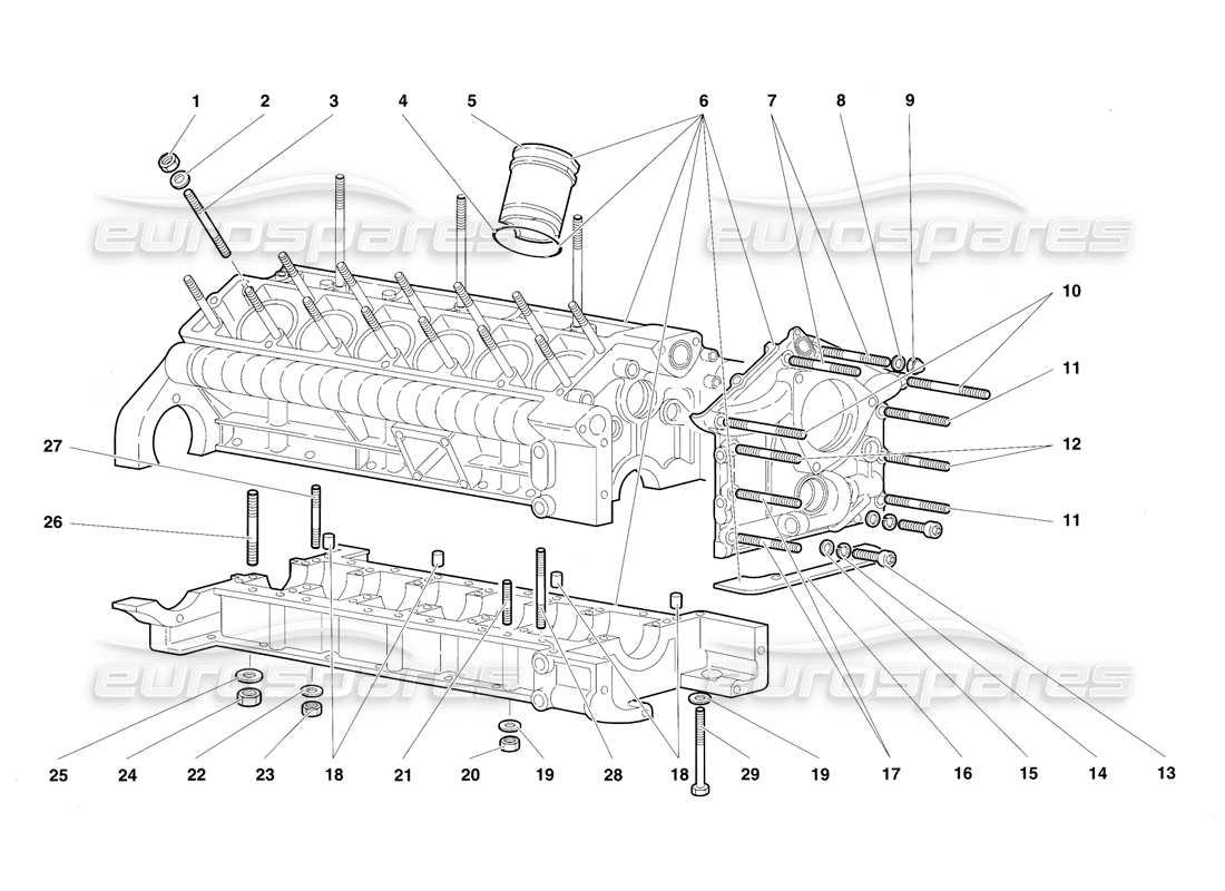 lamborghini diablo sv (1997) crankase and lower mounting part diagram