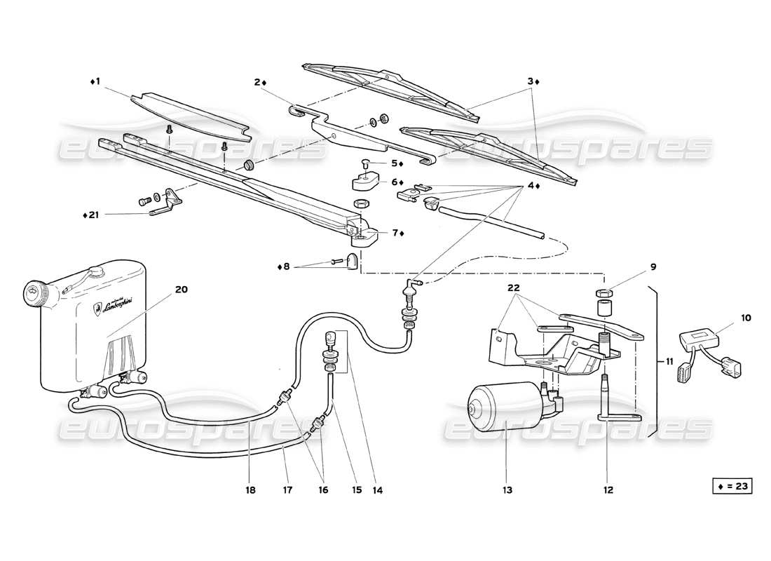 lamborghini diablo sv (1999) windscreen wiper part diagram