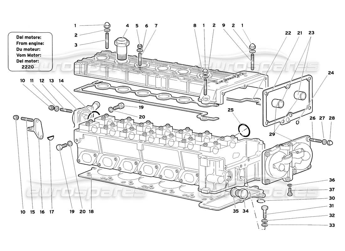 lamborghini diablo sv (1999) accessories for right cylinder head part diagram