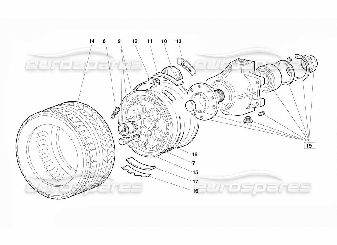 lamborghini diablo (1991) front wheel and hub carrier (valid for june 1992 version) part diagram