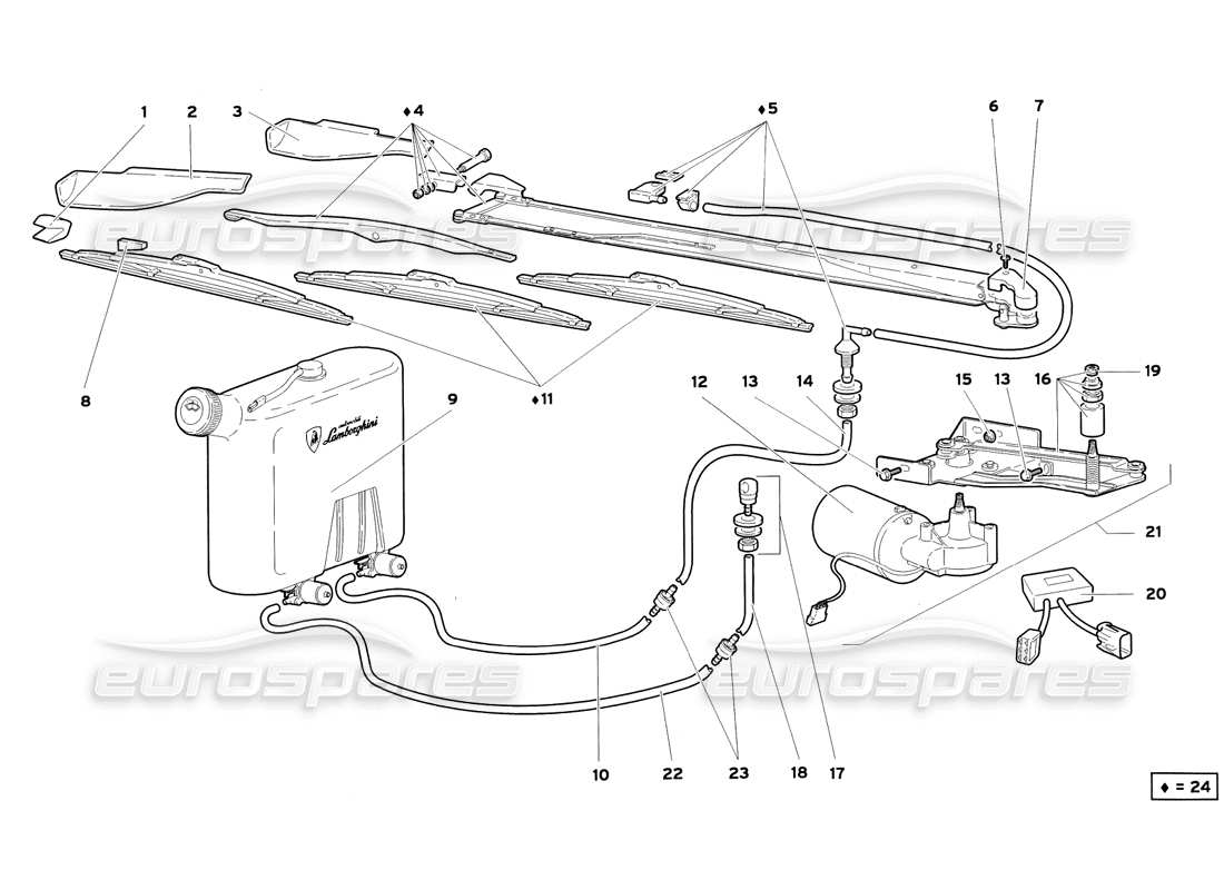 lamborghini diablo sv (1999) windscreen wiper part diagram