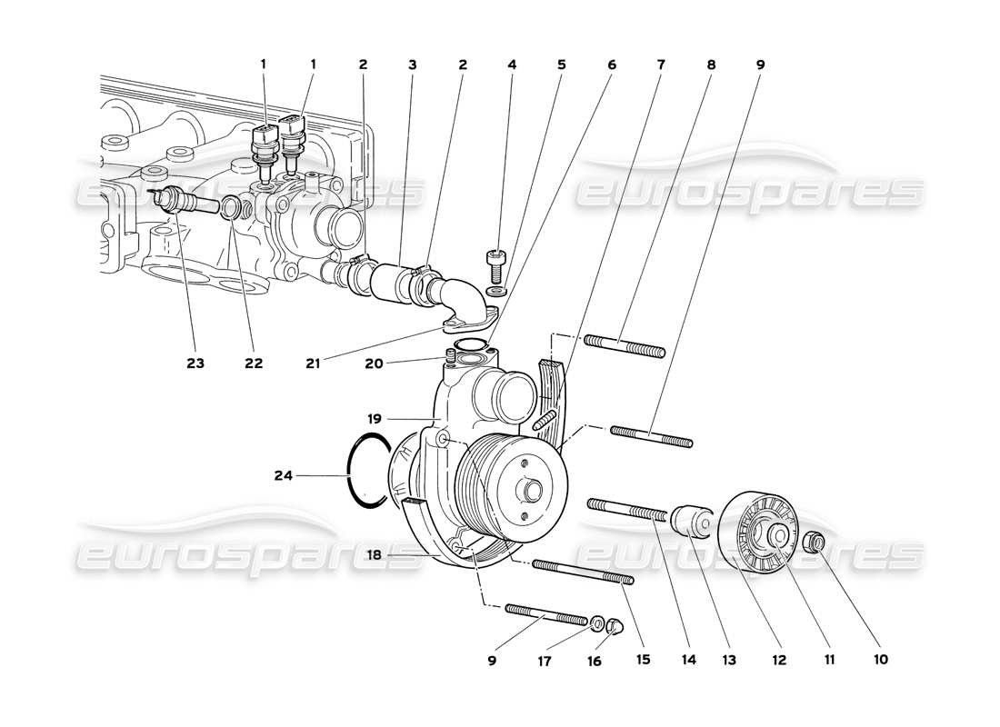 lamborghini diablo sv (1999) water pump part diagram