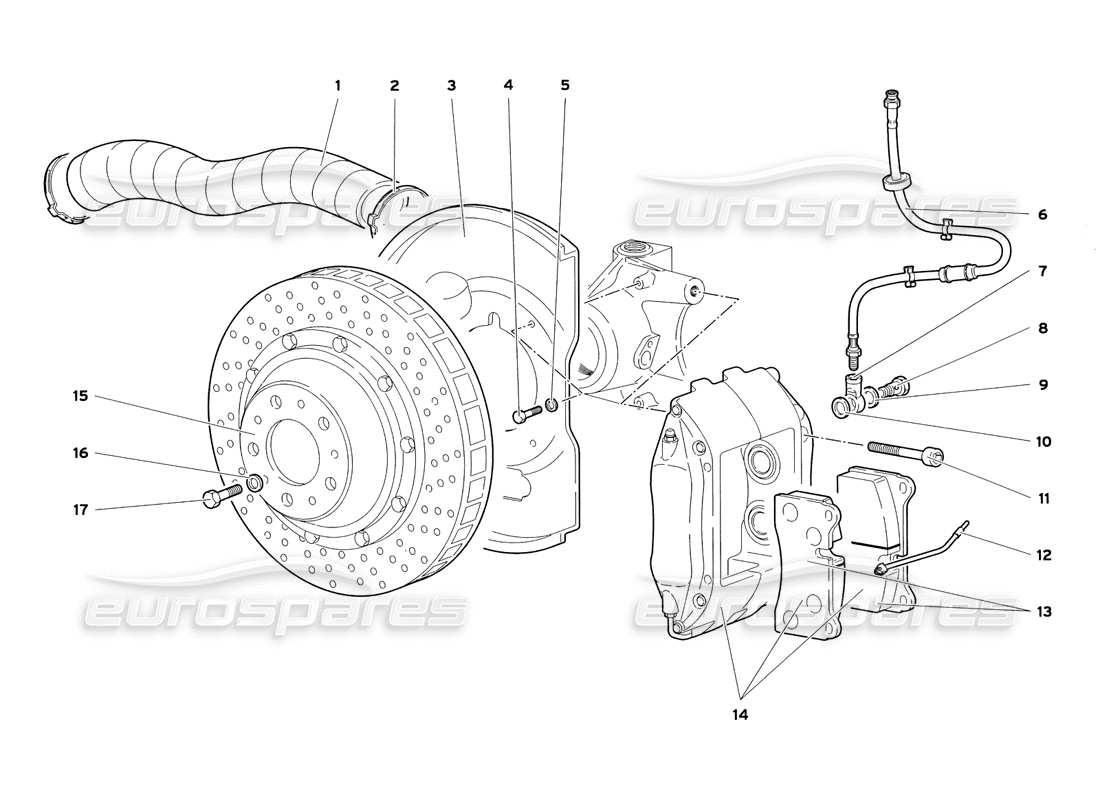 lamborghini diablo sv (1999) front brakes part diagram