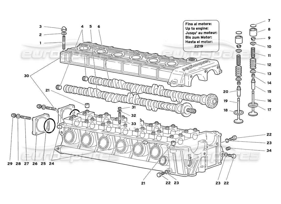 lamborghini diablo sv (1999) left cylinder head part diagram