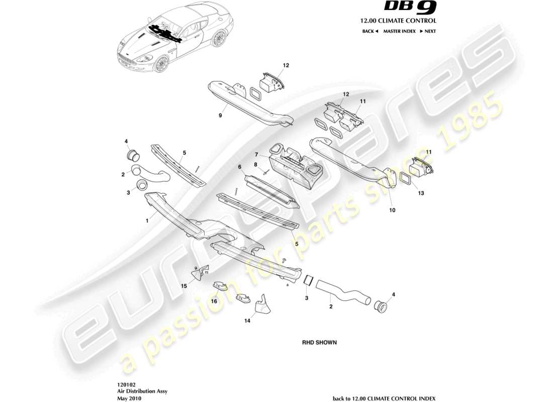 aston martin db9 (2012) air distribution components part diagram