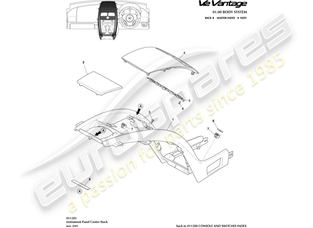 aston martin v12 vantage (2012) centre stack, less sat nav part diagram