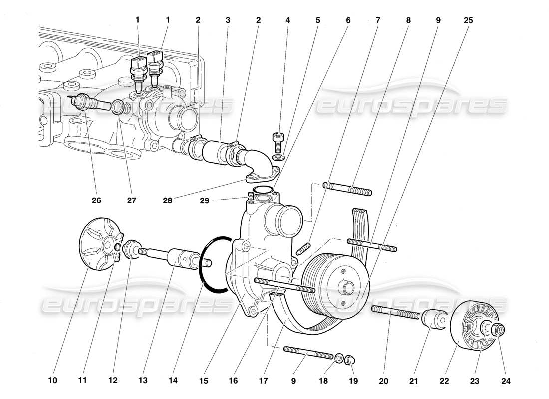 lamborghini diablo sv (1997) water pump part diagram