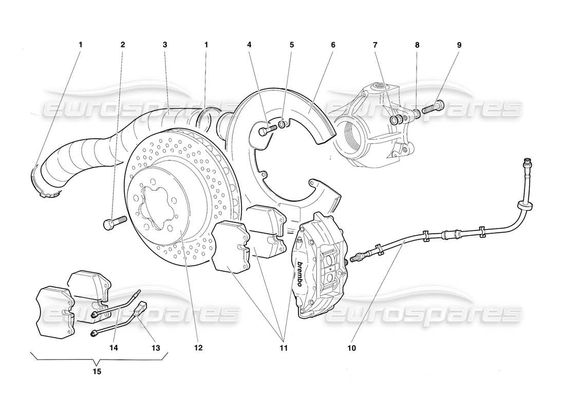 lamborghini diablo sv (1997) front brakes part diagram