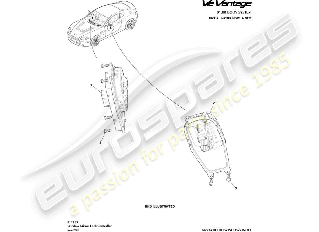 aston martin v12 vantage (2012) window/mirror lock controller part diagram