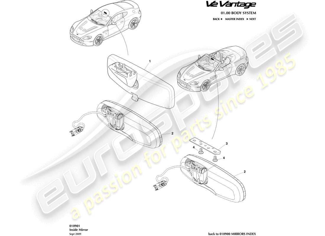 aston martin v12 vantage (2012) interior mirror part diagram