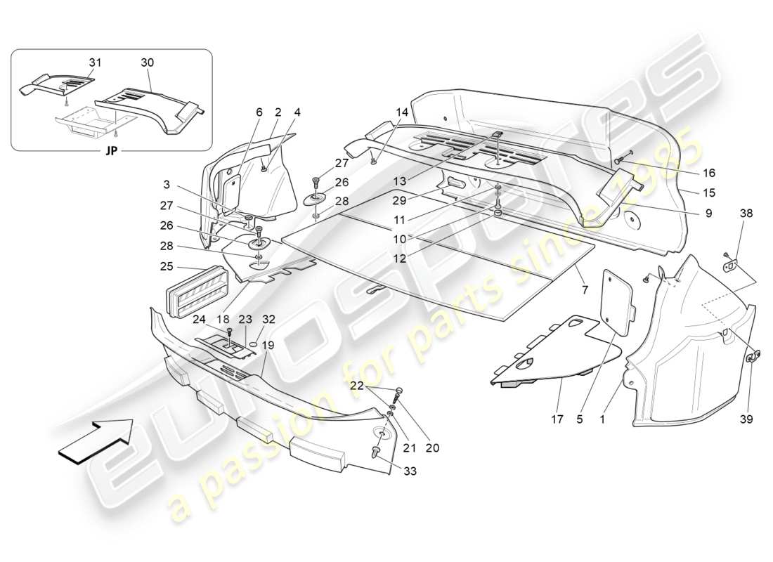 maserati granturismo s (2016) luggage compartment mats part diagram