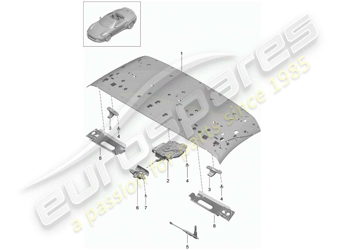 porsche 991 t/gt2rs top frame part diagram