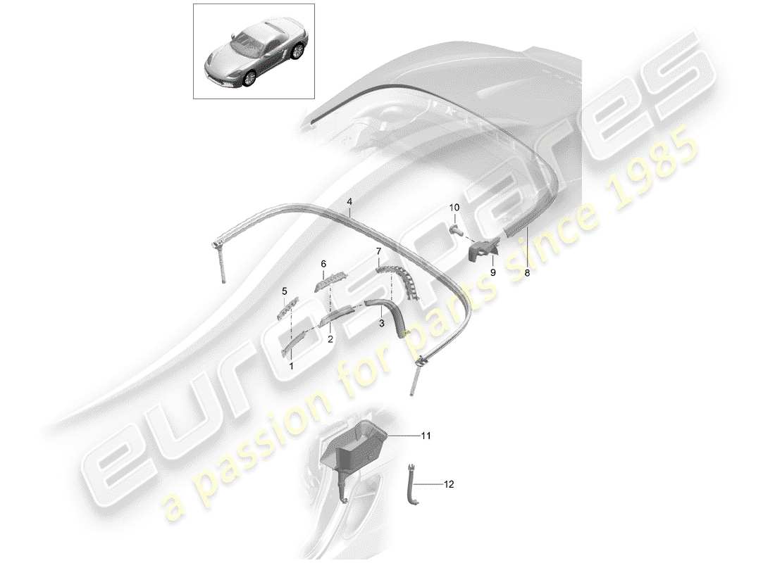 porsche 718 boxster (2020) convertible top part diagram