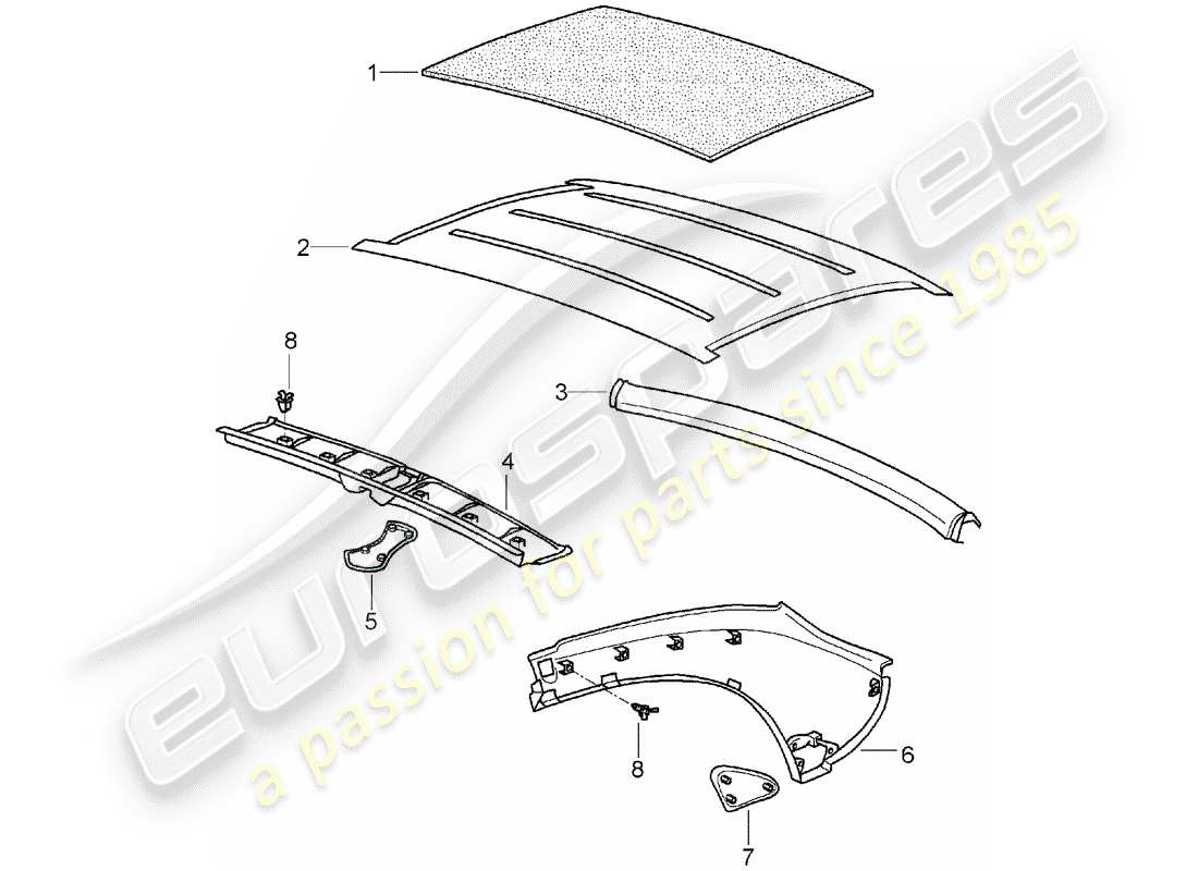 porsche boxster 987 (2005) hardtop part diagram